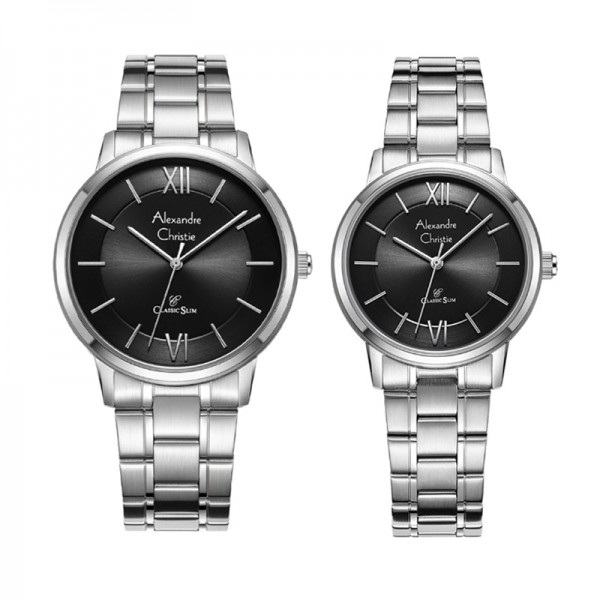 Alexandre Christie AC 8689 Silver Black Couple